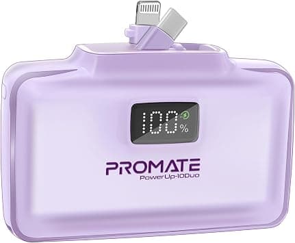Promate 10000mAh Portable Power Bank with Built-In 20W USB-C In/Out Foldable Connector and 20W Lightning Foldable Connector, Fast USB-C Charging Port, LED Display, (Purple) على Amazon.ae - متتبع الأسعار