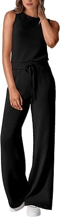 PRETTYGARDEN Womens Jumpsuits Summer Casual One Piece Outfits Sleeveless Wide Leg Long Pants Rompers on Amazon.ae - Price Tracker