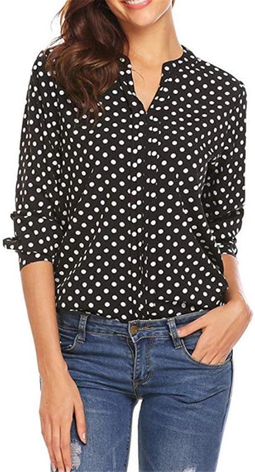 Women's Henley Shirts Polka Dot Print 3/4 Sleeve V-Neck Tops Blouse Casual Office Tunics on Amazon.ae - Price Tracker