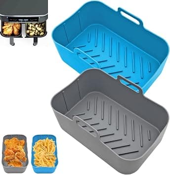 2 Pack Air Fryer Silicone Liners for Ninja Foodi Dual Zone 7.6L AF300UK and 9.5L AF400UK, Ninja Reusable Dual Air Fryer Pot Baskets Accessories, Food Safe Replacement Liner (Gray+Blue) on Amazon.ae - Price Tracker