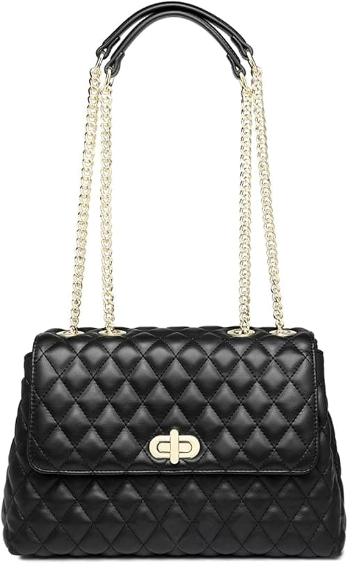 ER.Roulour Quilted Crossbody Bags for Women, Trendy Roomy Shoulder Handbags with Flap Gold Hardware Chain Purses Shoulder Bag, Black, Medium on Amazon.ae - Price Tracker