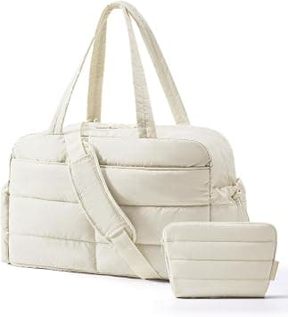 BAGSMART Travel Duffle Bag Gym Bag for Women, 31L Puffer Tote Bag Quilted Laptop Carry on, Weekender Overnight Bag Duffel Bag, Beige, 19.7 x 8.2 x 11.8 inches, Travel Duffle Bag & Gym Bag With على Amazon.ae - متتبع الأسعار
