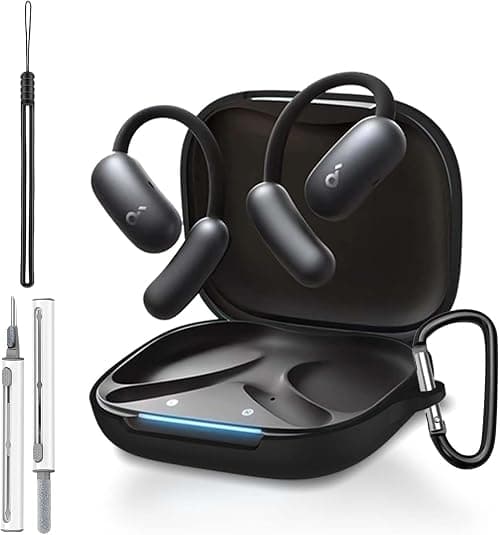 for Anker Soundcore AeroFit 2 Case Cover, Full Protective Silicone Skin Cover for Soundcore AeroFit 2 by Anker,with Keychain & Lanyard and Cleaner Kit, Front LED Visible, Black on Amazon.ae - Price Tracker