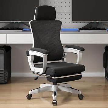 MUMOO BEAR Ergonomic Office Chair, Height & Backrest Adjustable, Lumbar Support & Footrest, Mesh Back & Foam Seat, White, Minimalist Style, Perfect for Office, Study & Gaming on Amazon.ae - Price Tracker