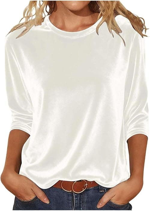 Velvet Tops for Women Elegant Cowl Neck Long Sleeve Shirts Business Casual Tops Trendy Velour Tunic Top Loose Blouses on Amazon.ae - Price Tracker