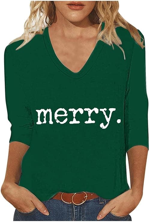 Christmas T Shirts Women Ugly Xmas Jumper Long Sleeve Tops V Neck T Shirts Merry Christmas Tree Snowflakes Gnome Cat Blouses Funny Xmas Tops Tunic Casual Holiday Tee Shirt on Amazon.ae - Price Tracker