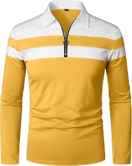 YTD Men's Long Sleeve Polo Shirts Quarter-Zip Casual Slim Fit Lapel Neck Basic Designed Cotton Shirts - Amazon.ae Price Tracker