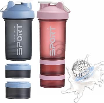 EYSOO Protein Shaker Bottle 2 Pack 500ml / 17oz Shaker Bottle for Protein Mixes Leak-proof BPA Free 3-Layer Protein Shaker with Supplement Pill Storage Container Gym Shaker Cup (Blue & Pink) on Amazon.ae - Price Tracker