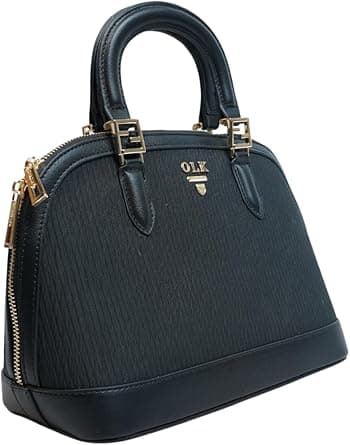 Luxury Mini Dome Handbag, Black Textured Leather, Gold Hardware, Top Handle Satchel with Zipper Closure on Amazon.ae - Price Tracker