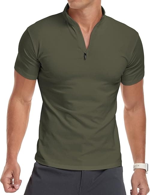YTD Men's Long/Short Sleeve Polo Shirts Quarter-Zip Casual Slim Fit Mock Neck Basic Designed Cotton Shirts on Amazon.ae - Price Tracker