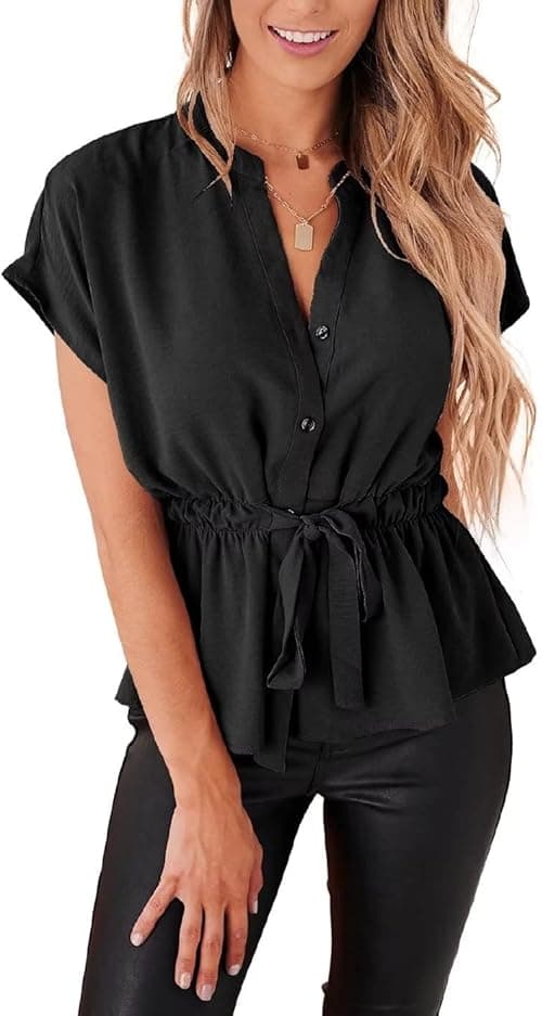 Womens Button Down Blouses Casual Peplum Summer Tops Dressy Chiffon Work Blouse on Amazon.ae - Price Tracker