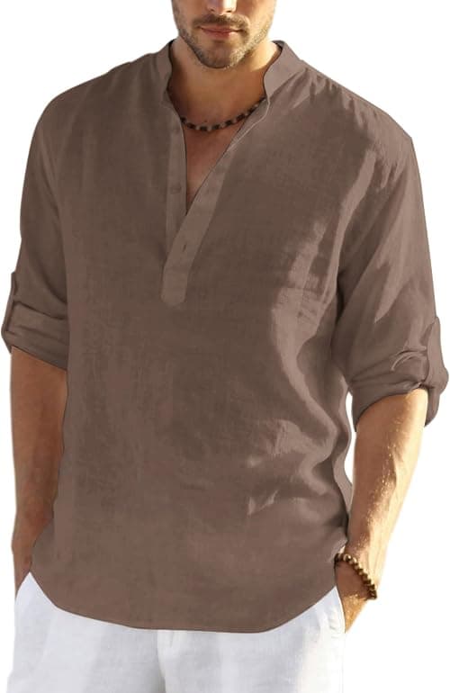 COOFANDY Men's Cotton Linen Henley Shirt Long Sleeve Hippie Casual Beach T Shirts Army Green on Amazon - Best Deal Finder