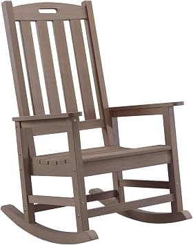 Psilvam Patio Rocking Chair, Poly Lumber Porch Rocker with High Back, 350Lbs Support Rocking Chairs for Both Outdoor and Indoor, Poly Rocker Chair Looks Like Real Wood (Brown) على Amazon.ae - متتبع الأسعار