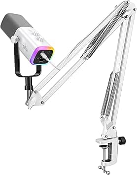 FIFINE Gaming XLR/USB Microphone Kit, Streaming Dynamic Microphone Set for PC/PS5, Computer Mic for Vocal Podcast Recording Voiceover, with Headphones Jack, Gain Knob, Arm Stand-AmpliGame AM8T White on Amazon.ae - Price Tracker