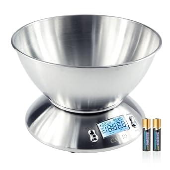 Camry High Accuracy Digital Kitchen Food Scale Mixing Bowl 2.15l Liquid Volume Room Temperature and Timer Backlight LCD Display, Stainless Steel on Amazon.ae - Price Tracker