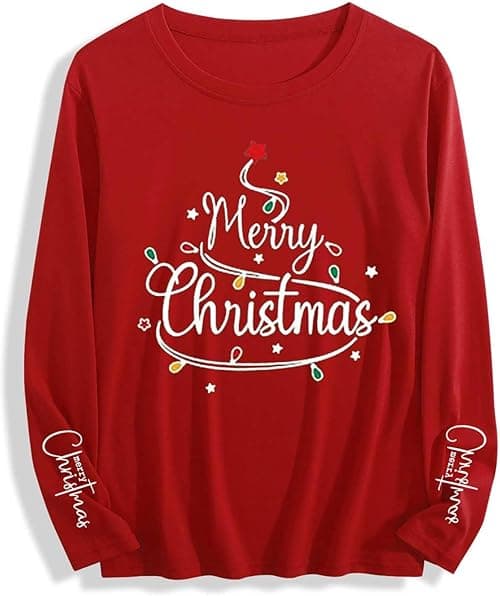 Christmas Jumpers For Women Funny Xmas Tops Long Sleeve T Shirts Ladies Round Neck Blouses Novelty Merry Christmas T Shirt Snowflake Tree Gnome Jumper Ugly Xmas Shirt Tunic Pullover on Amazon.ae - Price Tracker