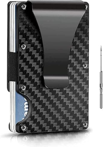 Amerteer Carbon Fiber Minimalist Metal Wallets Rfid Blocking Credit Card Holder Money Clip Wallets for Men,Holds 12 Credit Cards and 10 Banknotes(Black) on Amazon.ae - Price Tracker