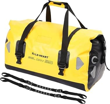 WILD HEART Waterproof Bag Duffel Bag 40L 66L 100L with Welded Seams Shoulder Straps, Mesh Pocket for Kayaking, Camping, Boating,Bycycle,Motorcycle (66L yellow Add bottom with Rope) on Amazon - Best Deal Finder