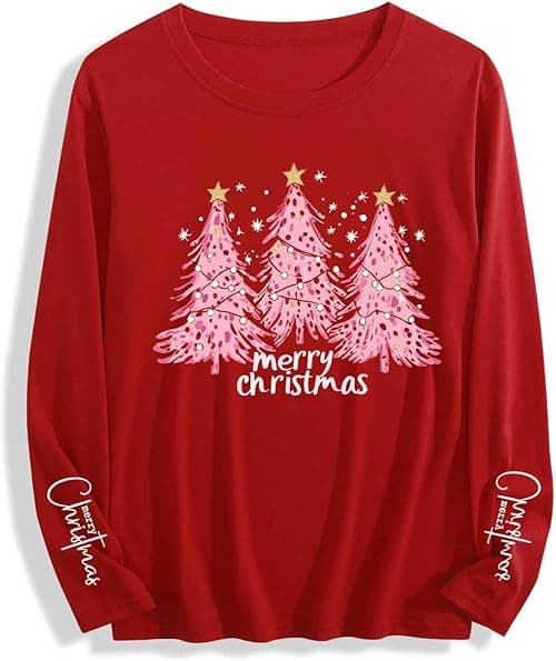 Christmas Jumpers For Women Funny Xmas Tops Long Sleeve T Shirts Ladies Round Neck Blouses Novelty Merry Christmas T Shirt Snowflake Tree Gnome Jumper Ugly Xmas Shirt Tunic Pullover on Amazon.ae - Price Tracker