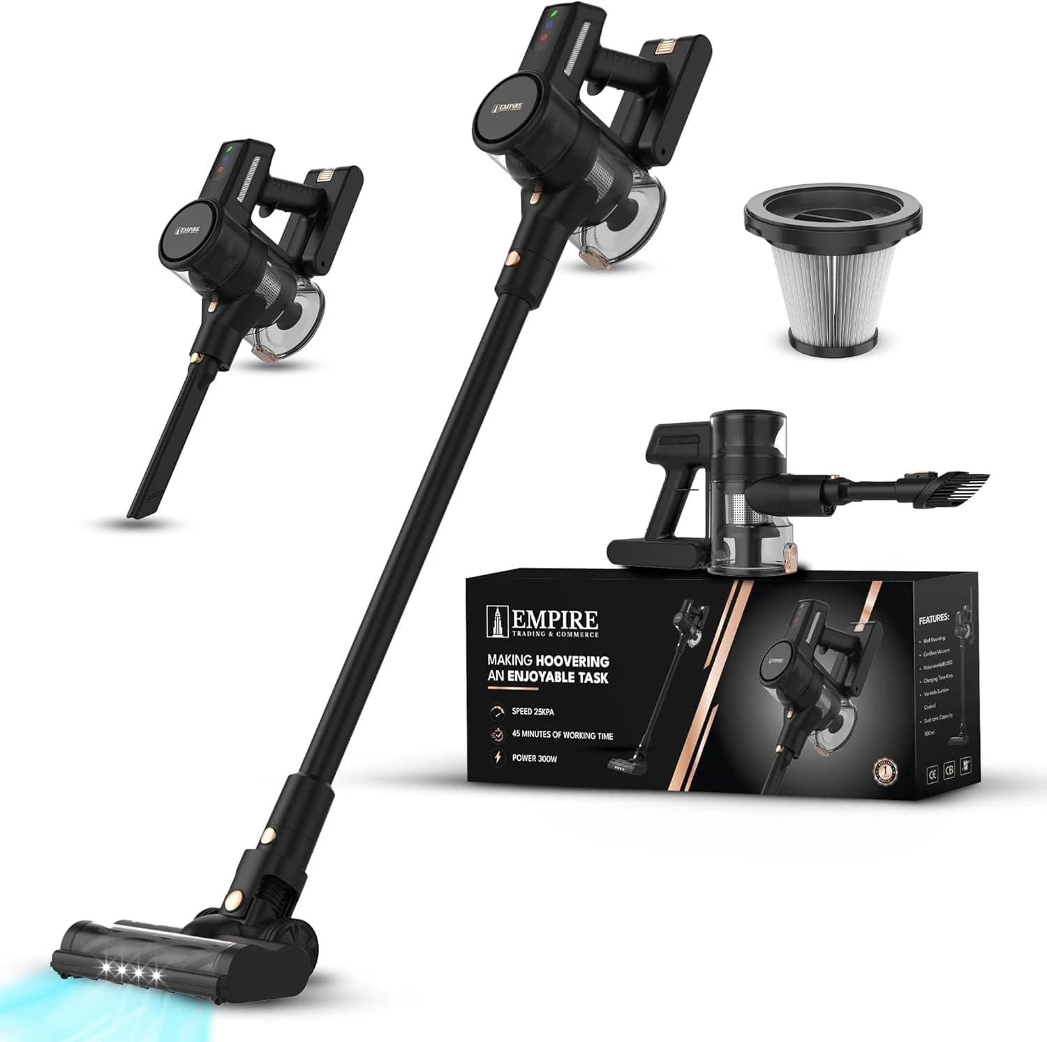 Empire 25Kpa Cordless Vacuum Cleaners - 6 in 1 Lightweight Stick Vacuum Cleaner with Powerful Suction 300W Brushless Motor, 3 Power Modes, Cordless Vacuum Up to 45min Runtime, Cordless Vacuum Cleaner on Amazon.ae - Price Tracker