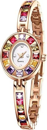 KASTWAVE Women's Watches Luxury Vintage Colorful Crystal Oval Watch Fashion Ladies Small Dial Dress Quartz Wrist Watch Waterproof Watch - Amazon.ae Price Tracker
