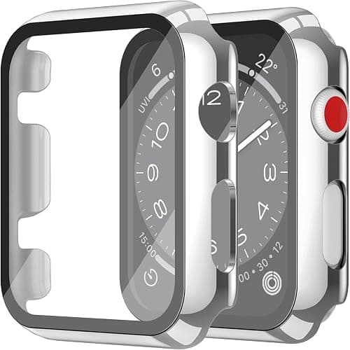 Misxi Pack of 2 PC Case with Tempered Glass Screen Protector Compatible with Apple Watch Series 3 Series 2 38 mm, HD Ultra Thin iWatch Protective Case, 1 Silver + 1 Transparent on Amazon.ae - Price Tracker