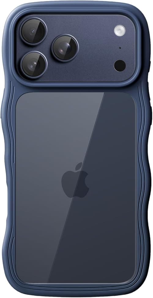 JETech Wavy Case for iPhone 17 Pro 6.3-Inch, Cute Wave Frame Curly Shape Shockproof Phone Cover for Women and Girls, Clear Hard PC Back (Dark Blue) على Amazon.ae - متتبع الأسعار