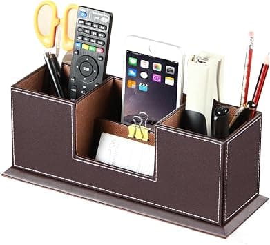 PUSU Desk Pencil Holder, PU Leather Pen Holder for Desk, Executive Desk Organizers and Accessories, Multifunctional Desk Organizer with 4 Compartments Storage Business Card/Pen/Pencil/Phone/Stationery على Amazon.ae - متتبع الأسعار
