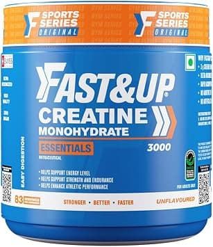 FAST&UP Creatine Monohydrate Powder Pure Micronized Creatine Supplement for Muscle Growth, Strength & Recovery Unflavoured Creatine Powder, (83 Servings) Blue 250 gms على Amazon.ae - متتبع الأسعار