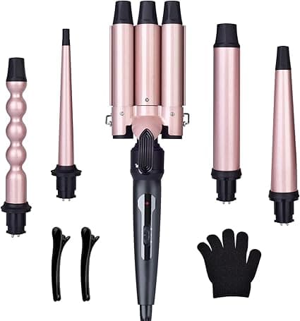 5-in-1 Hair Curling Iron, Ceramic Curling Iron Set with 3 Barrel Curling Wand with 4 Interchangeable Ceramic Barrels, 360° Rotating Curling Iron. (A) on Amazon.ae - Price Tracker