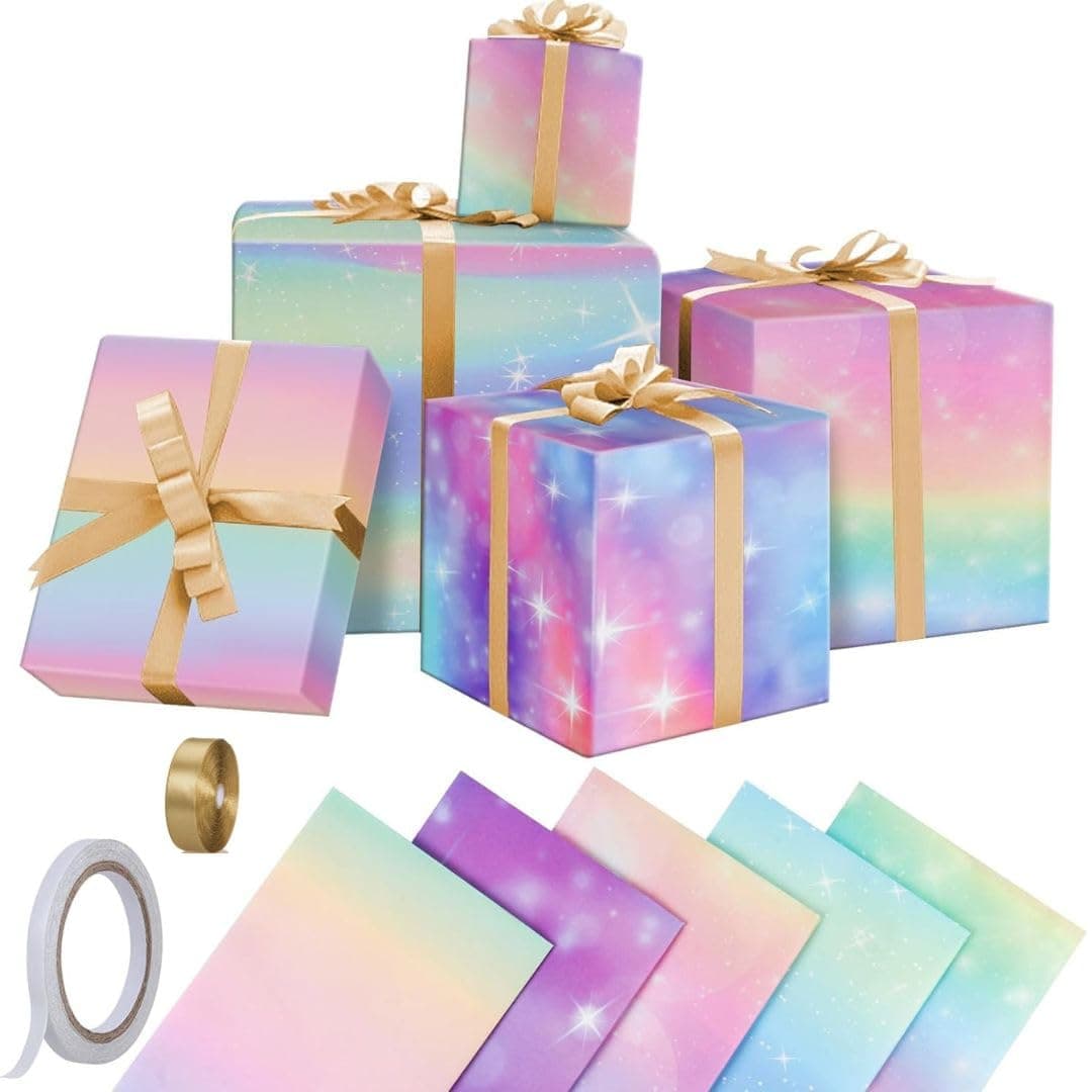 Coojaw Gift Paper, Birthday Wrapping for Girls and Women, Rainbow Paper for Baby Shower, Wedding, Anniversary, Party (5 Sheets) on Amazon.ae - Price Tracker