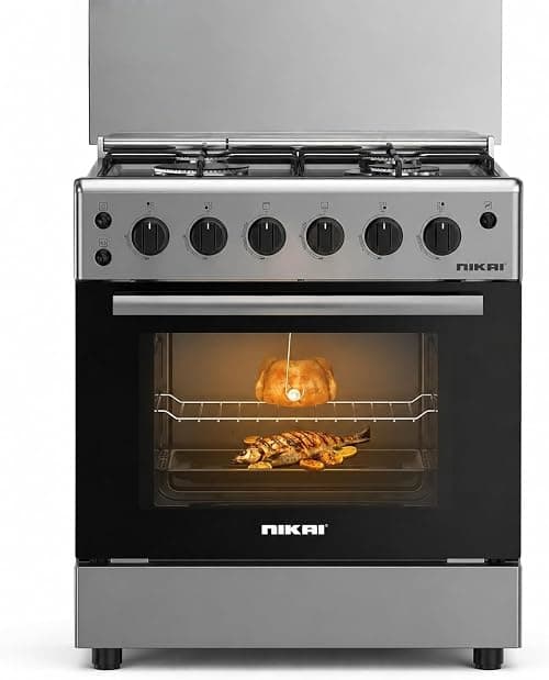 Nikai 60x60 FreeStanding Gas Cooking Range with Oven | 4 Gas Burners, Stainless Steel Worktop, Rotisserie, Glass Cover, Lamp |Dark Grey - U606CB(Amazon Exclusive) على Amazon.ae - متتبع الأسعار