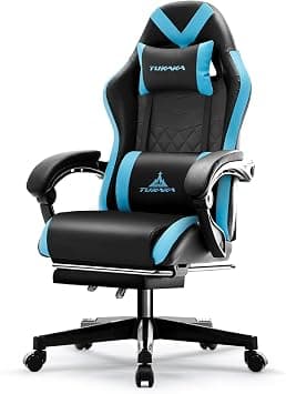 Gaming Chair,Ergonomic Massage Computer Office Desk Chair with Footrest,Pocket Spring Cushion,Reclining Leather Adjustable Gamer Chair with Headrest and Lumbar Support,Blue on Amazon.ae - Price Tracker