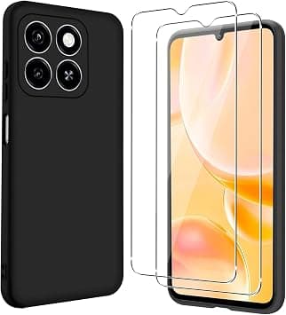 Case for ZTE Smartphone Blade A55 4G + 2 Pieces Tempered Glass Screen Protector, Slim Soft Silicone Frosted TPU Case Cover Anti-Drop Anti-Scratch Cover, Black على Amazon.ae - متتبع الأسعار