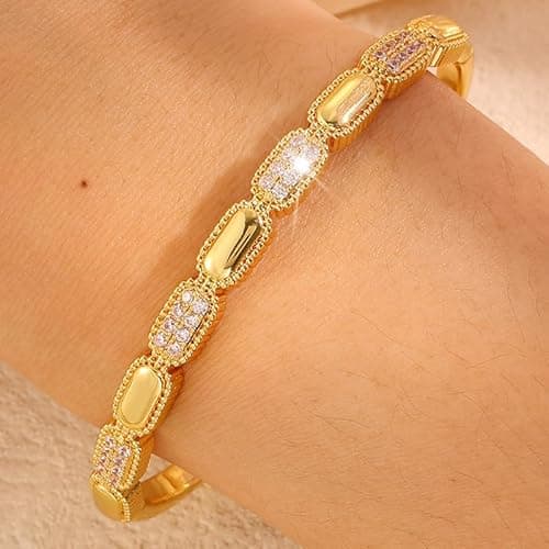 Gold Bracelets for Women, 18K Gold Plated Full CZ Diamond Love Bangle Bracelet, Christmas Birthday Valentine's Day Wedding Couple Gifts for Girlfriend on Amazon.ae - Price Tracker