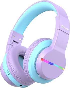 iClever Bluetooth Kids Headphones, BTH12 Colorful LED Lights Kids Wireless Headphones Over Ear with 74/85/94dB Volume Limited, 85H Playtime, Bluetooth 5.2, Built-in Mic for School/Tablet/PC على Amazon.ae - متتبع الأسعار
