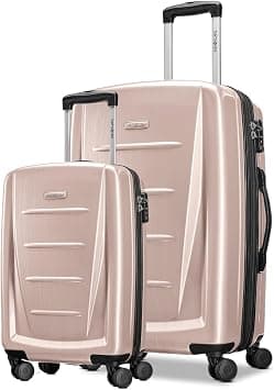 Samsonite Winfield 2 2 Pc Set (57 + 68 cm), 4 Spinner Wheels, Polycarbonate, Rose Gold|Cross Ribbons|Expandable|Inner Mesh Zippered Pocket|TSA Lock - 3 Years International Warranty على Amazon.ae - متتبع الأسعار