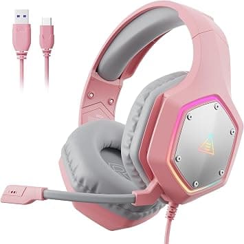 EKSA E1000 V2 Gaming Headset, PC Headset with USB C Plug, Wired Headphones with Noise Canceling Microphone, 7.1 Surround Sound, RGB Light, include USB Adapter for Computer,Mac, PS4/PS5 Console, Pink on Amazon.ae - Price Tracker