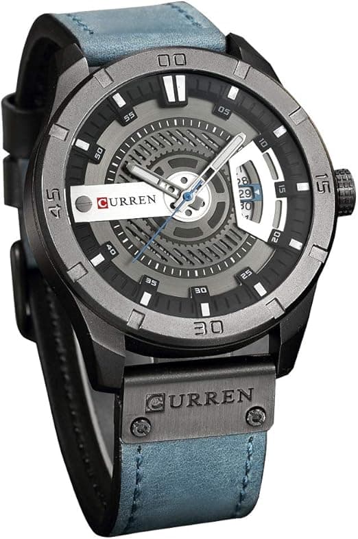 CURREN Quartz Watch For Men, Waterproof Analog Watches, Business Leather Strap Men's Wristwatch with Date 8301(black-blue) on Amazon.ae - Price Tracker