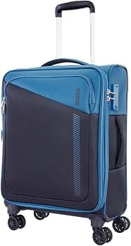 American Tourister Dashway Suitcase, Cabin Size 58 cm / 20 inch, 4 Wheels, Soft Top, Polyester, Corsair Blue/Black|TSA|Expandable|Inner Mesh Pocket|Security Zipper - 3 Years Global Warranty on Amazon - Best Deal Finder