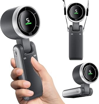 Portable Handheld Mini Fan, Black Foldable Turbo Fan with 3600mAh Battery, 50000RPM Speed, USB C Rechargeable, 5-Speed Settings, Digital Display, Ideal for Travel, Camping, Outdoor Use for Women & Men على Amazon.ae - متتبع الأسعار