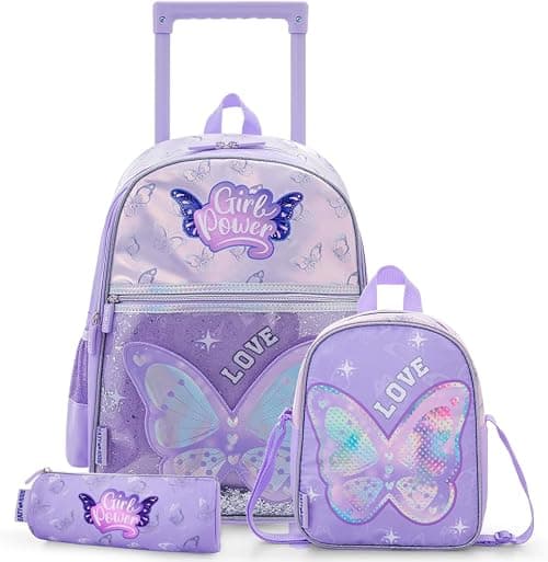 Eazy Kids 16” Trolley School Bag Set of 3 with Wheels – Backpack, Lunch Bag & Pencil Case w/Laptop Compartment-Girl Power Purple on Amazon.ae - Price Tracker