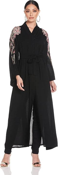 Nukhbaa Womens Black Abaya With Pink Embroidery Detail.Abaya Comes With Matching Hijab COMP5038 Floral - Amazon.sa Price Tracker