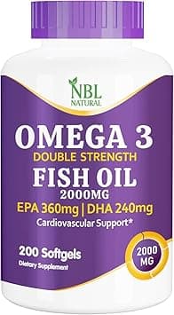 NBL NATURAL Omega 3 Fish Oil 2000 mg 360 EPA 240 DHA Double Strength, Cardiovascular Support, 200 Softgels on Amazon.ae - Price Tracker