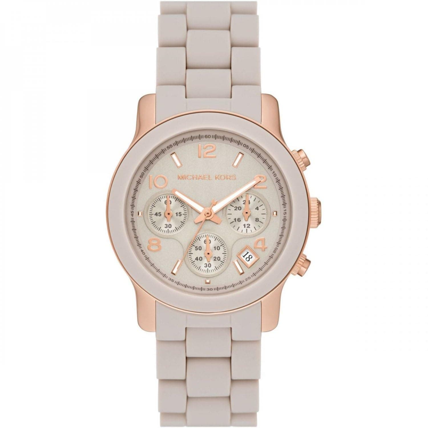 Michael Kors Runway Chronograph Rose Gold-Tone Stainless Steel and Wheat Silicone Watch. SKU MK7386 on Amazon.ae - Price Tracker
