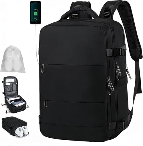 Travel Backpack, Waterproof Backpack, 31.5 L, with USB Charging Port, 10 Shoes Pockets and Compartment for 15.6 Inch Laptop(Black/Gray/White/Pink/Purple) on Amazon.ae - Price Tracker