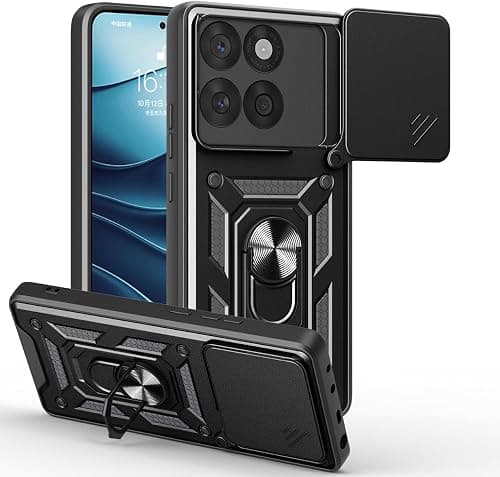 UPLAI Armor Case for Motorola Moto G77 5G, Ultra Thin Shockproof Silicone Cover with Slide Camera Cover and Magnetic Ring Kickstand, PC + TPU Durable Cover.Black على Amazon.ae - متتبع الأسعار