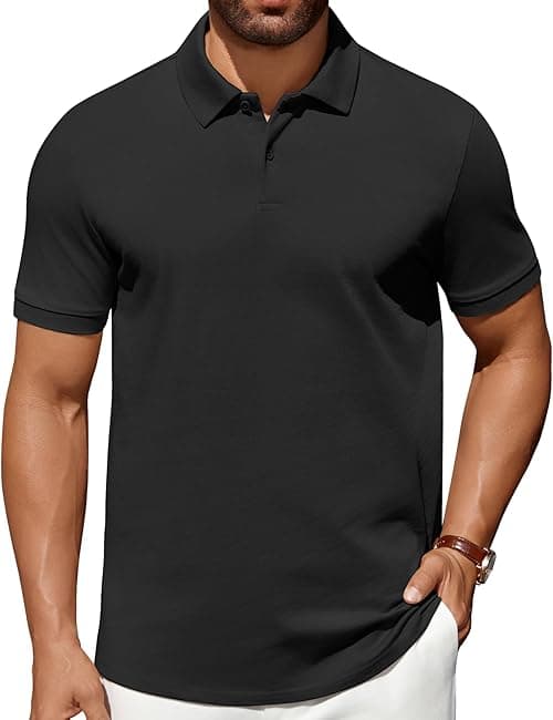 COOFANDY Men's Polo Shirts 100% Cotton Heavyweight Short Sleeve Button Golf Shirts Classic Pullover Ribbed Collar and Cuffs on Amazon.ae - Price Tracker