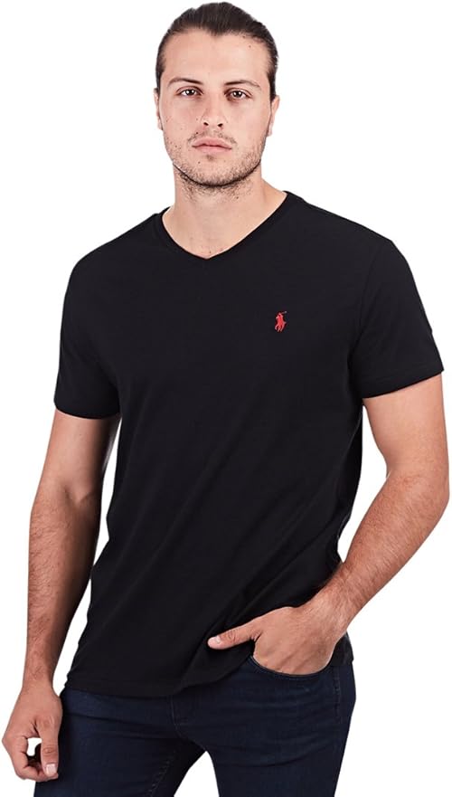 Polo Ralph Lauren Men's V-Neck Classic Fit Short Sleeve T-Shirt, Blue (Derby Heather), Large on Amazon.ae - Price Tracker