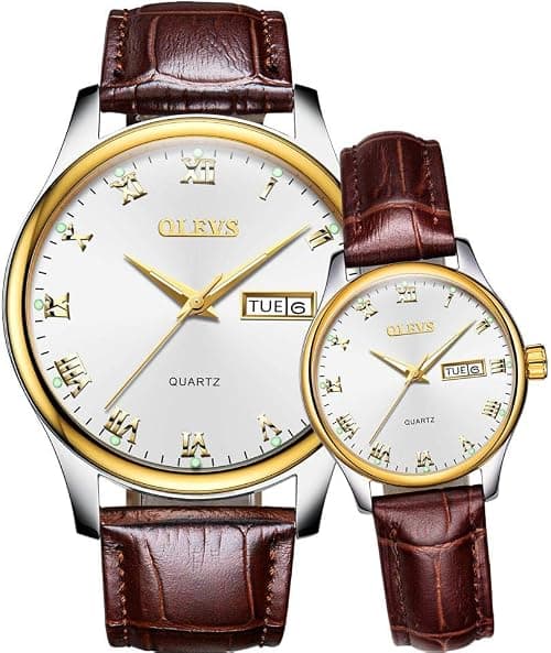 OLEVS Valentines Couple Pair Quartz Watches Luminous Calendar Date Window 3ATM Waterproof, Casual Stainless Steel His and Hers Wristwatch for Men Women Lovers Wedding Romantic Gifts Set of 2 on Amazon.ae - Price Tracker